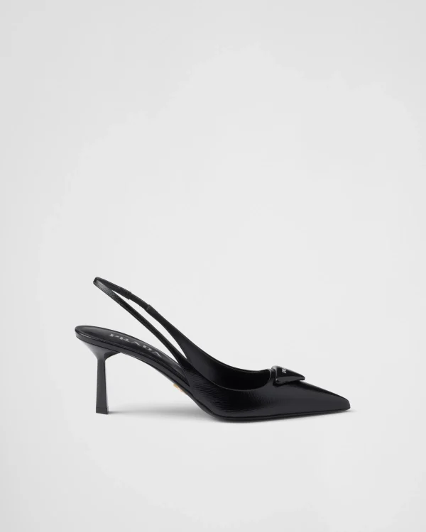 Pumps And Ballerinas*Prada Saffiano patent leather slingback pumps Black