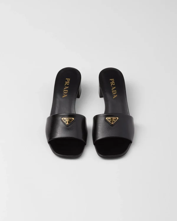 Slippers And Mules*Prada Saffiano patent leather sandals Black