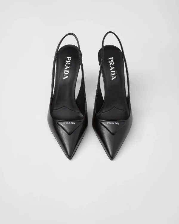 Pumps And Ballerinas*Prada Saffiano patent leather slingback pumps Black