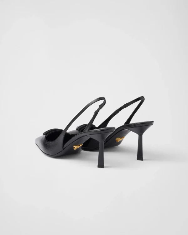 Pumps And Ballerinas*Prada Saffiano patent leather slingback pumps Black