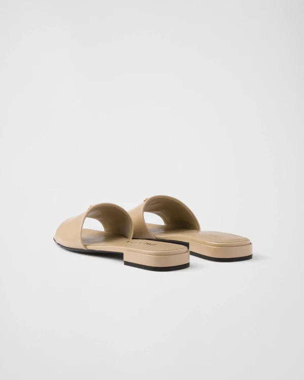 Slippers And Mules*Prada Saffiano patent leather slides Sandbeige