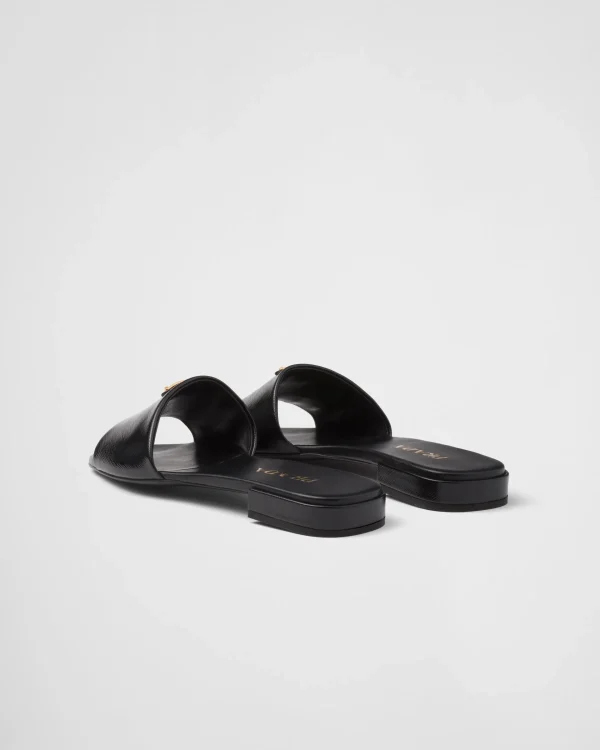 Slippers And Mules*Prada Saffiano patent leather slides Black