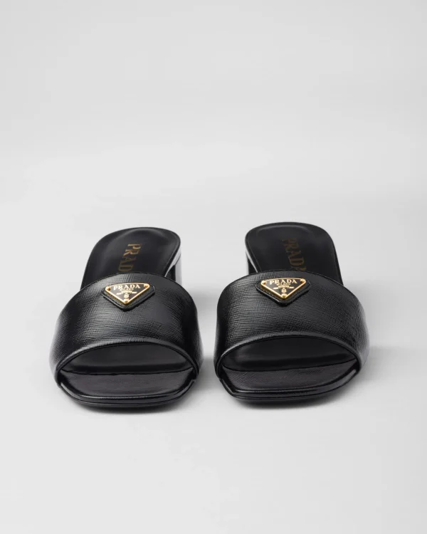 Slippers And Mules*Prada Saffiano patent leather sandals Black