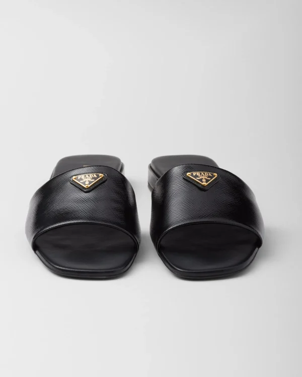 Slippers And Mules*Prada Saffiano patent leather slides Black