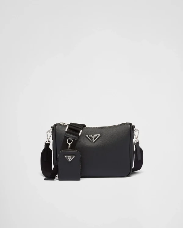 Messenger Bags*Prada Saffiano-leather shoulder bag Black