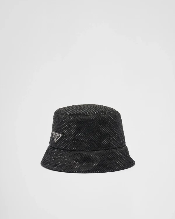 Hats And Gloves*Prada Satin bucket hat with crystals Black