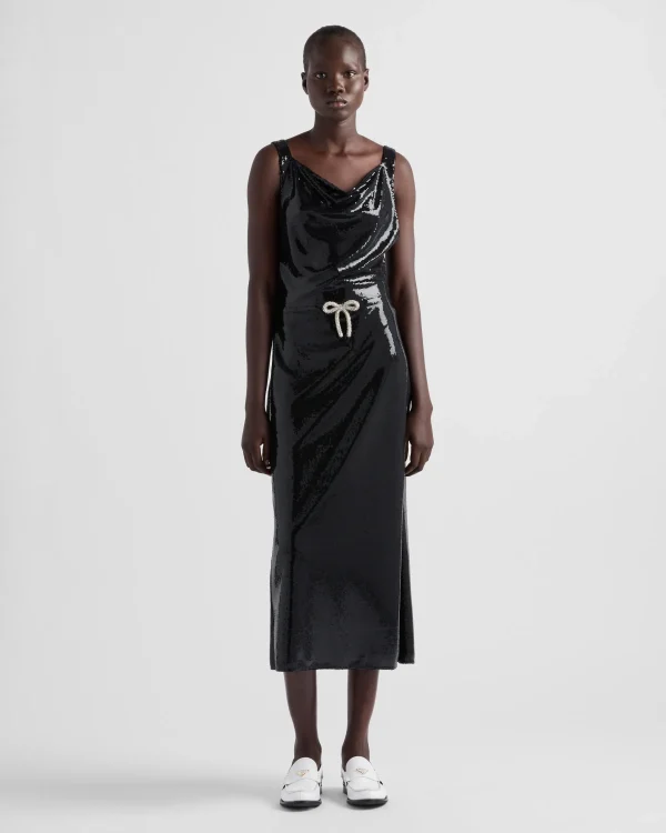 Dresses*Prada Sequined jersey satin dress Black