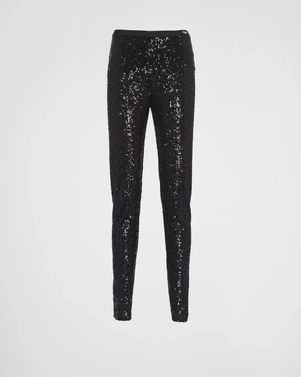 Trousers And Shorts*Prada Sequined stretch pants Black