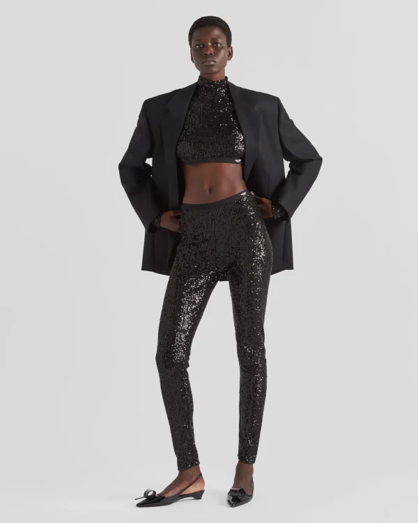 Trousers And Shorts*Prada Sequined stretch pants Black