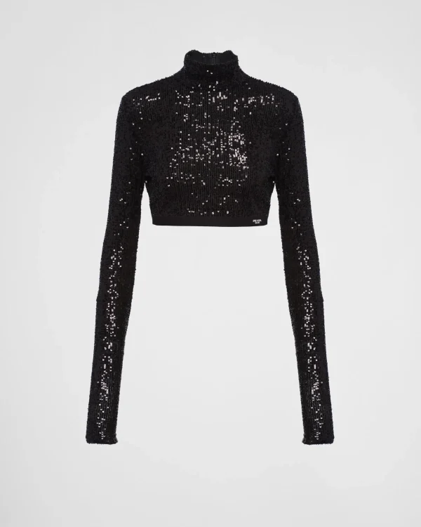 T-shirts And Sweatshirts*Prada Sequined stretch top Black