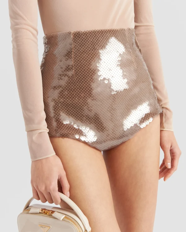 Trousers And Shorts*Prada Sequined tulle panties Pearlgray