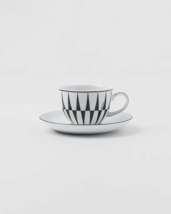 Tea And Coffee*Prada Set of four porcelain espresso cups - Stripes White/black