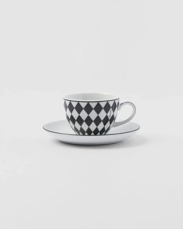 Tea And Coffee*Prada Set of four porcelain espresso cups - Checkerboard White/black