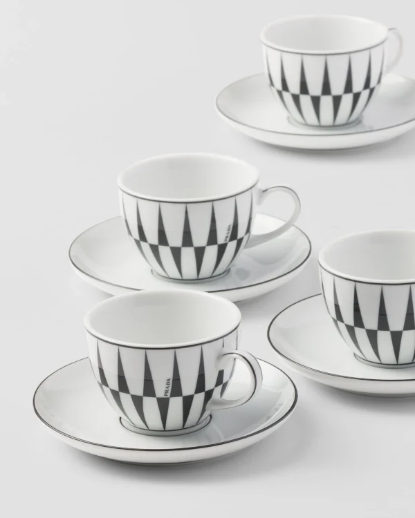 Tea And Coffee*Prada Set of four porcelain espresso cups - Stripes White/black