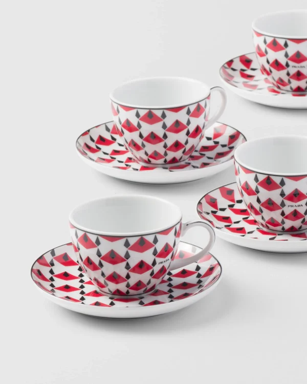 Tea And Coffee*Prada Set of four porcelain espresso cups - Vienna Red Black/red