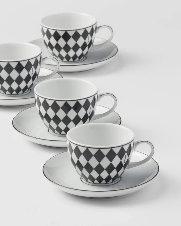 Tea And Coffee*Prada Set of four porcelain espresso cups - Checkerboard White/black