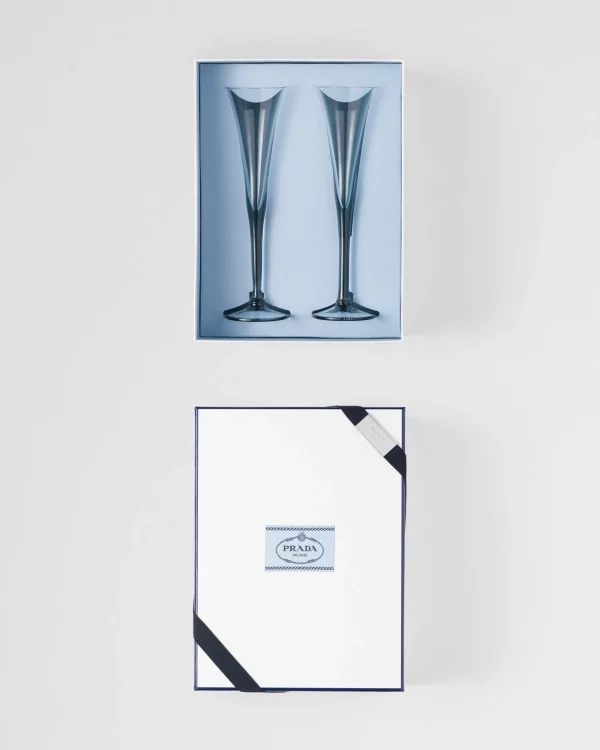 Glassware*Prada Set of two crystal flutes - New York Seablue