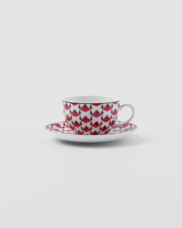 Tea And Coffee*Prada Set of two porcelain cappuccino cups - Vienna Red Black/red