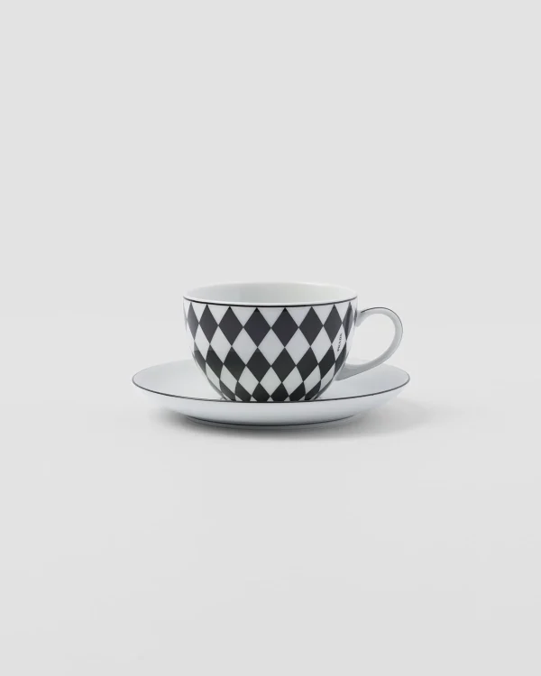 Tea And Coffee*Prada Set of two porcelain cappuccino cups - Checkerboard White/black