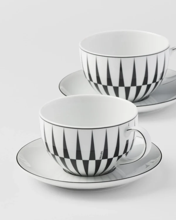 Tea And Coffee*Prada Set of two porcelain cappuccino cups - Stripes White/black