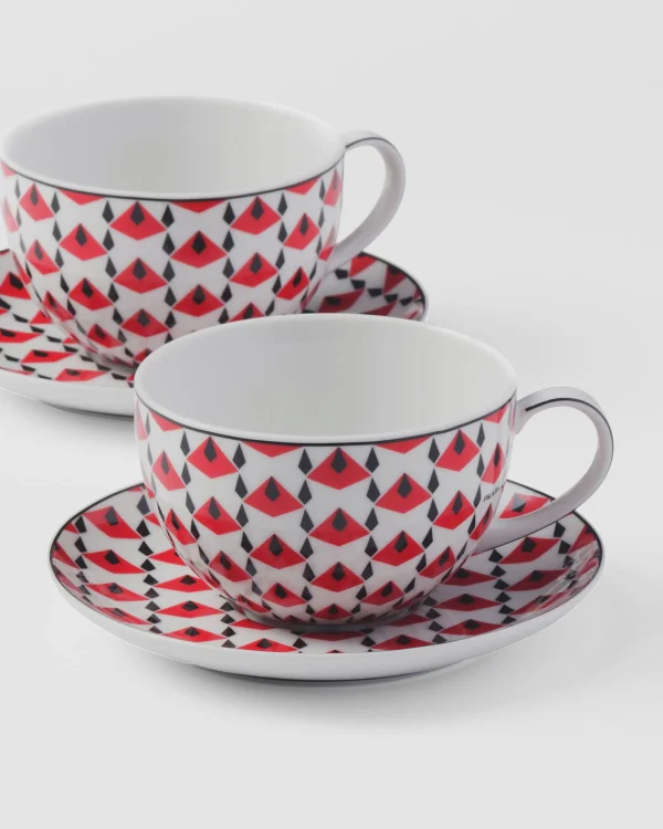 Tea And Coffee*Prada Set of two porcelain cappuccino cups - Vienna Red Black/red