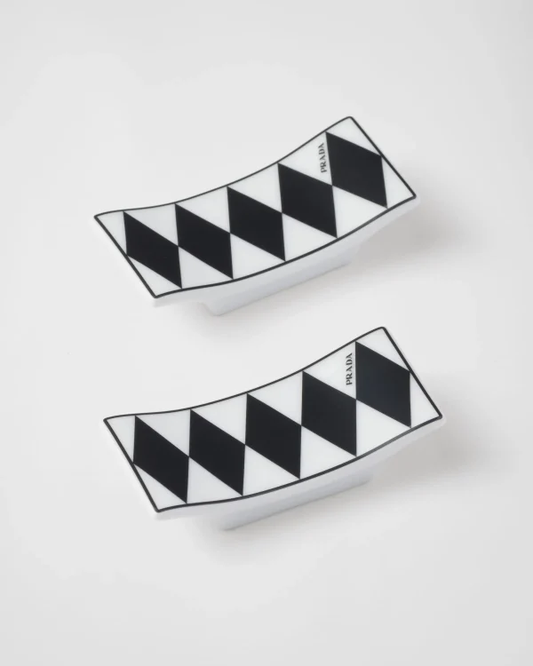 Trays And Table Accessories*Prada Set of two porcelain chopstick rests - Checkerboard White/black