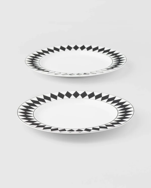 Plates And Bowls*Prada Set of two porcelain dessert plates - Checkerboard White/black