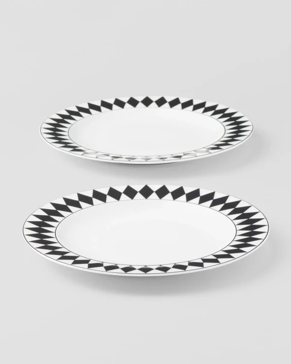 Plates And Bowls*Prada Set of two porcelain dinner plates - Checkerboard White/black