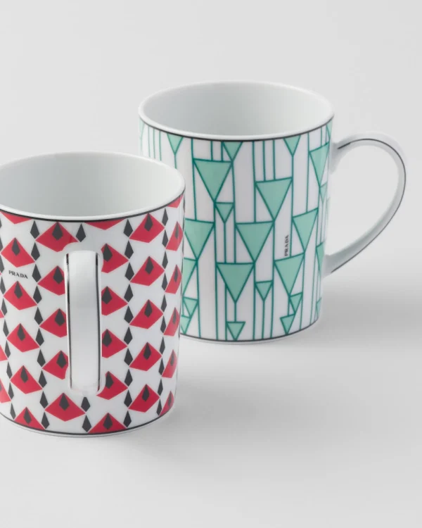 Tea And Coffee*Prada Set of two porcelain mugs - Vienna Red Black/red/green