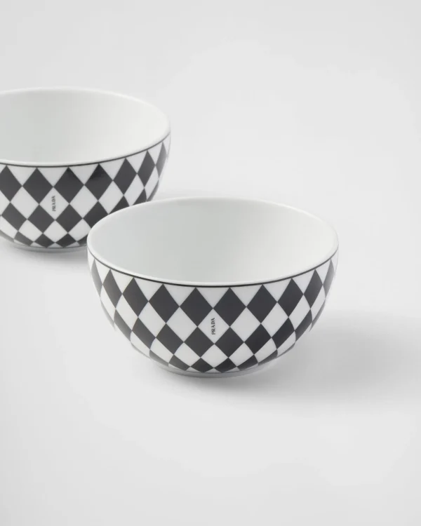 Plates And Bowls*Prada Set of two porcelain rice or cereal bowls - Checkerboard White/black