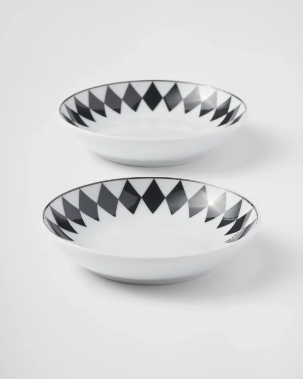 Plates And Bowls*Prada Set of two porcelain sauce bowls - Checkerboard White/black