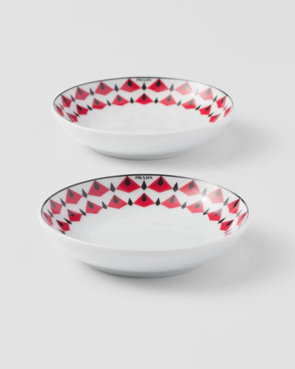 Plates And Bowls*Prada Set of two porcelain sauce bowls - Vienna Red Black/red