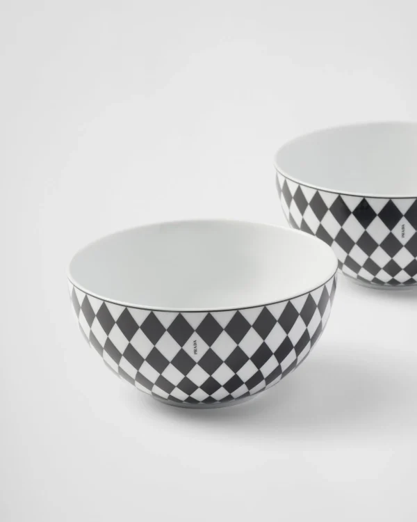 Plates And Bowls*Prada Set of two porcelain soup bowls - Checkerboard White/black