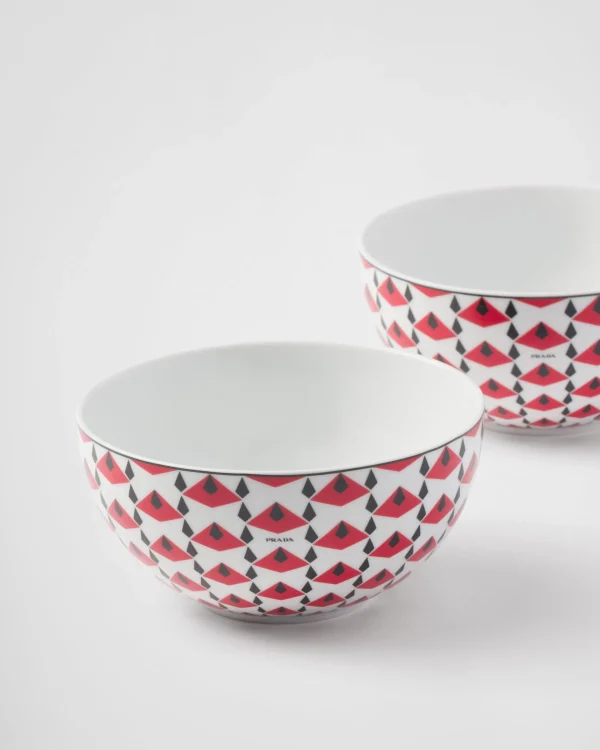 Plates And Bowls*Prada Set of two porcelain soup bowls - Vienna Red Black/red