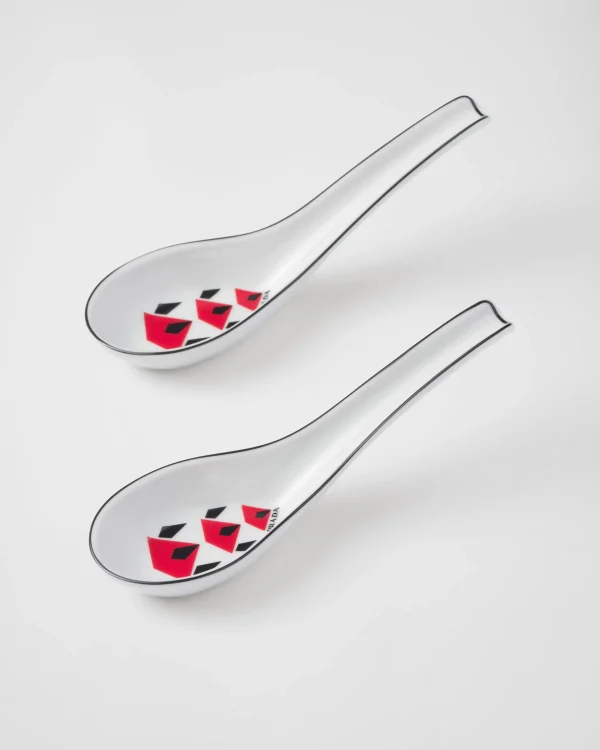 Trays And Table Accessories*Prada Set of two porcelain spoons - Vienna Red Black/red