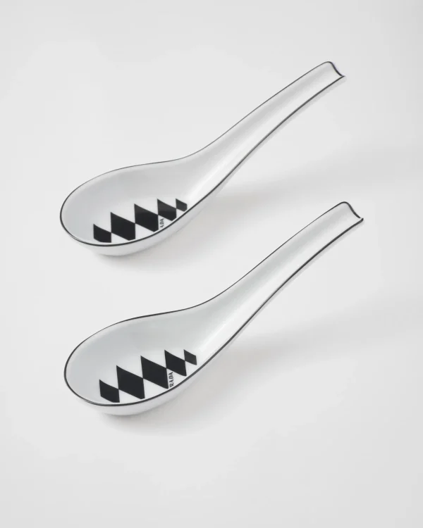 Trays And Table Accessories*Prada Set of two porcelain spoons - Checkerboard White/black