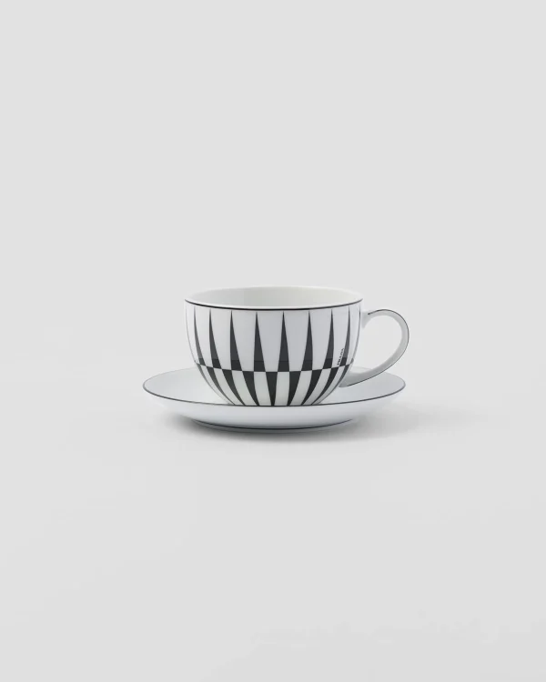 Tea And Coffee*Prada Set of two porcelain tea cups - Stripes White/black