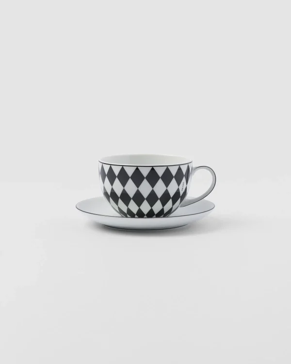 Tea And Coffee*Prada Set of two porcelain tea cups - Checkerboard White/black