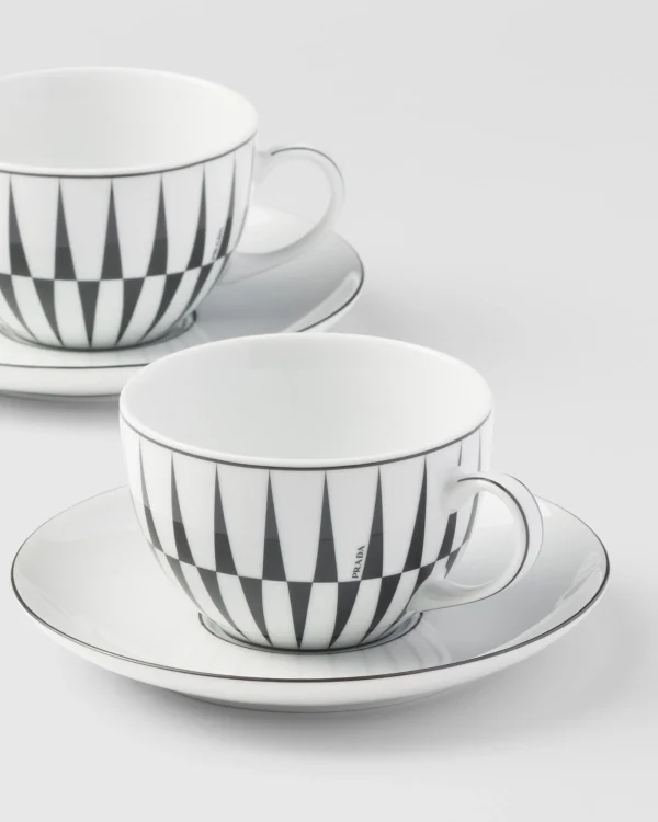 Tea And Coffee*Prada Set of two porcelain tea cups - Stripes White/black