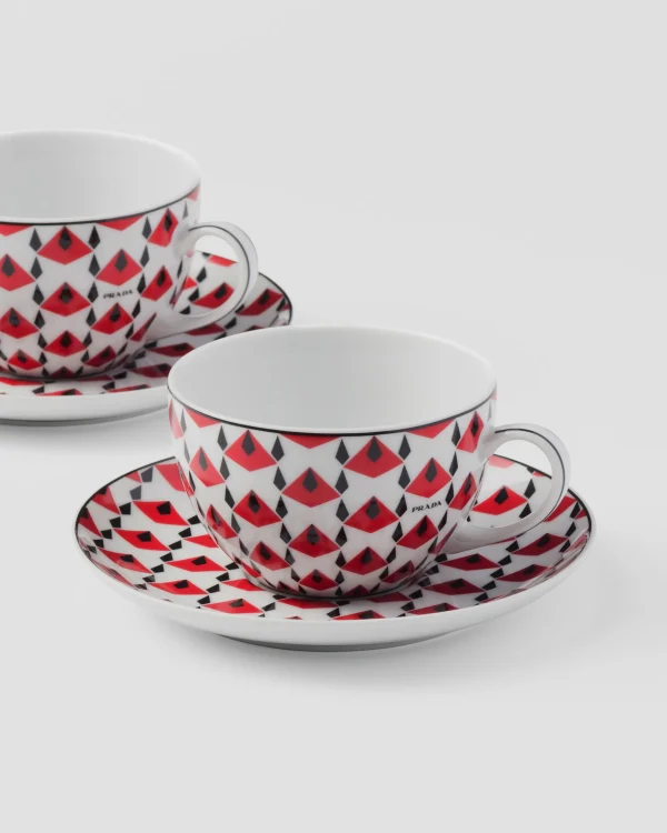 Tea And Coffee*Prada Set of two porcelain tea cups - Vienna Red Black/red