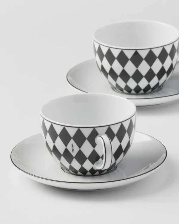 Tea And Coffee*Prada Set of two porcelain tea cups - Checkerboard White/black