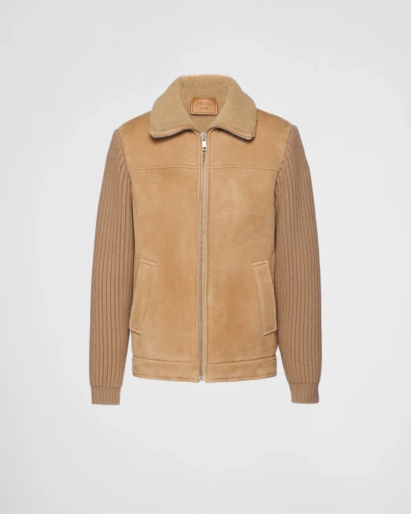 Leather Clothing*Prada Shearling and knit jacket Camel/camel