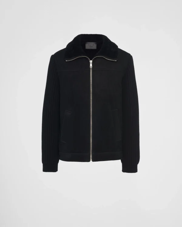 Leather Clothing*Prada Shearling and knit jacket Black/black