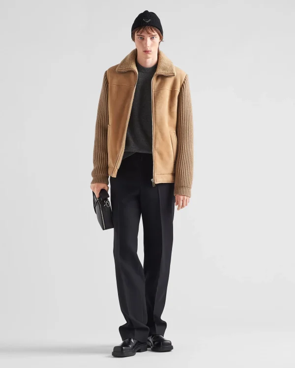 Leather Clothing*Prada Shearling and knit jacket Camel/camel