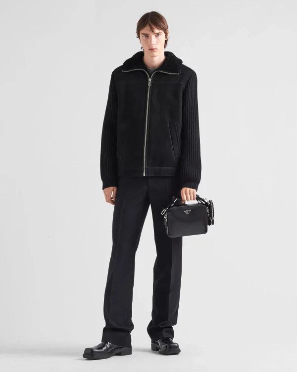 Leather Clothing*Prada Shearling and knit jacket Black/black