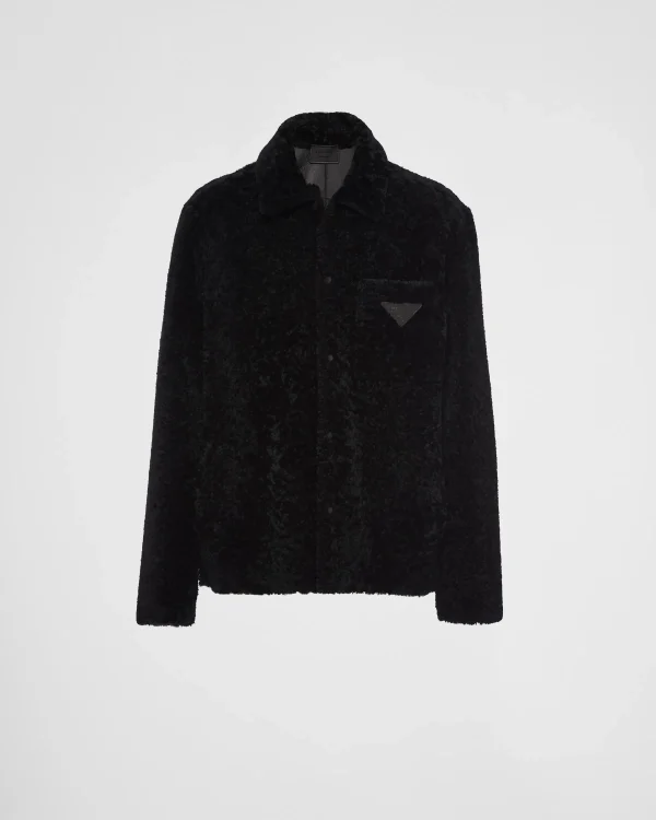 Leather Clothing*Prada Shearling blouson jacket Black