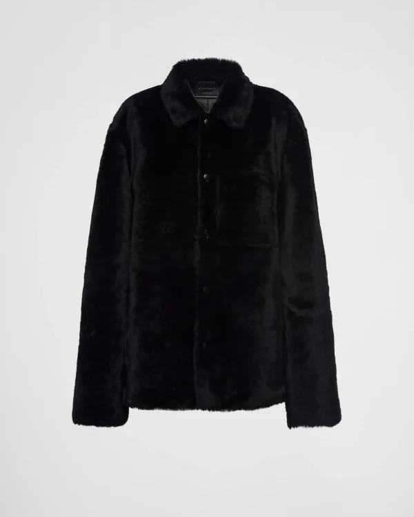 Leather Clothing*Prada Shearling blouson jacket Black