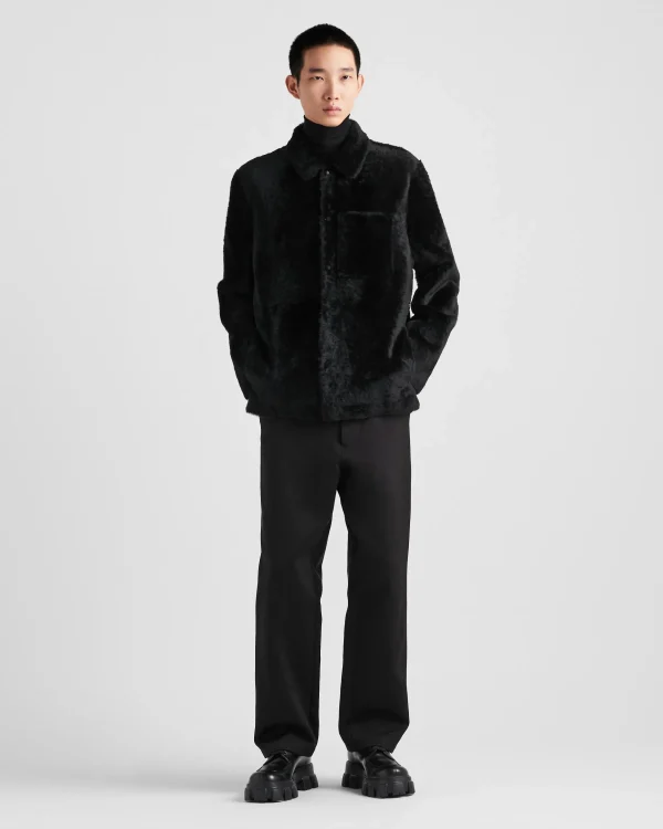 Leather Clothing*Prada Shearling blouson jacket Black