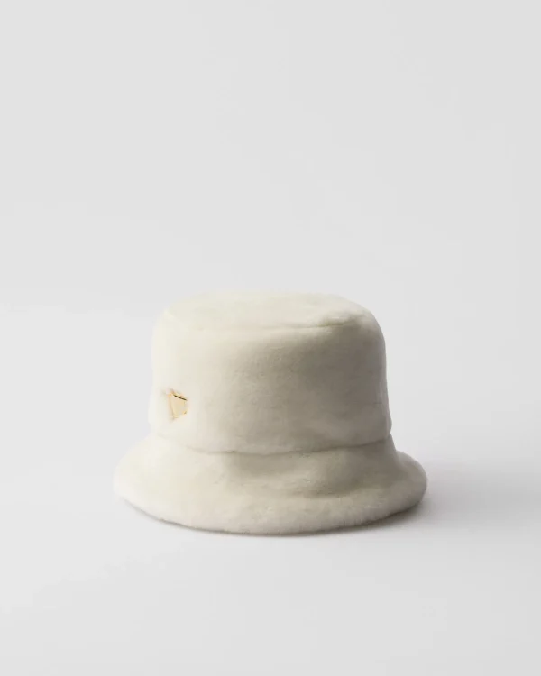 Hats And Gloves*Prada Shearling bucket hat White