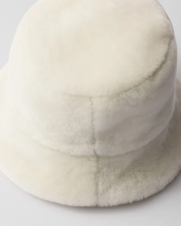 Hats And Gloves*Prada Shearling bucket hat White